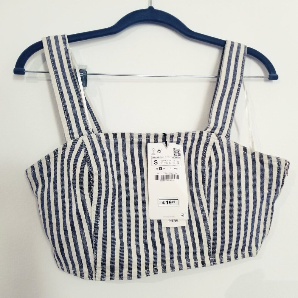 Zara Striped Denin Crop Top S NWT